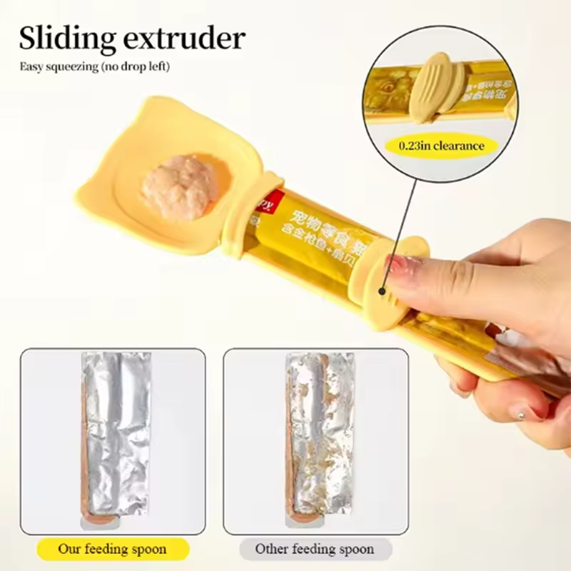 Cat Treat Squeeze Spoon Long Handle Wet Food Puree Dispenser Feeder Tool