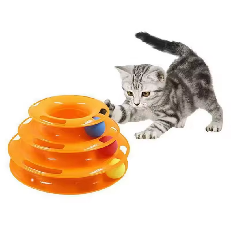 4 Tier Cat Toy Tower Track Ball Interactive Puzzle Roller Cat Toy
