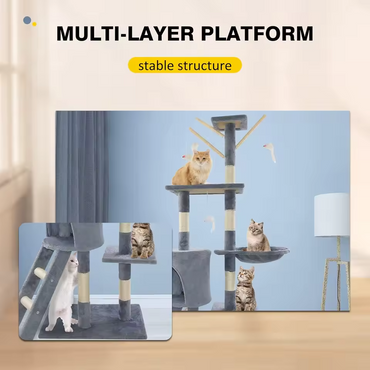 140cm Cat Tree Tower Large Scratching Post Condo for Indoor Cats Stable