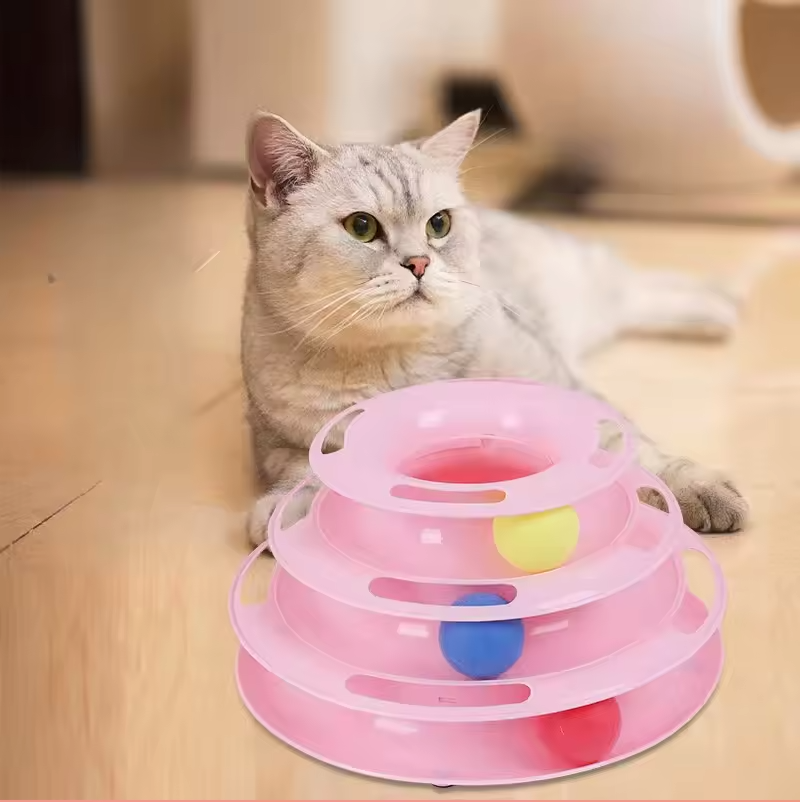 4 Tier Cat Toy Tower Track Ball Interactive Puzzle Roller Cat Toy