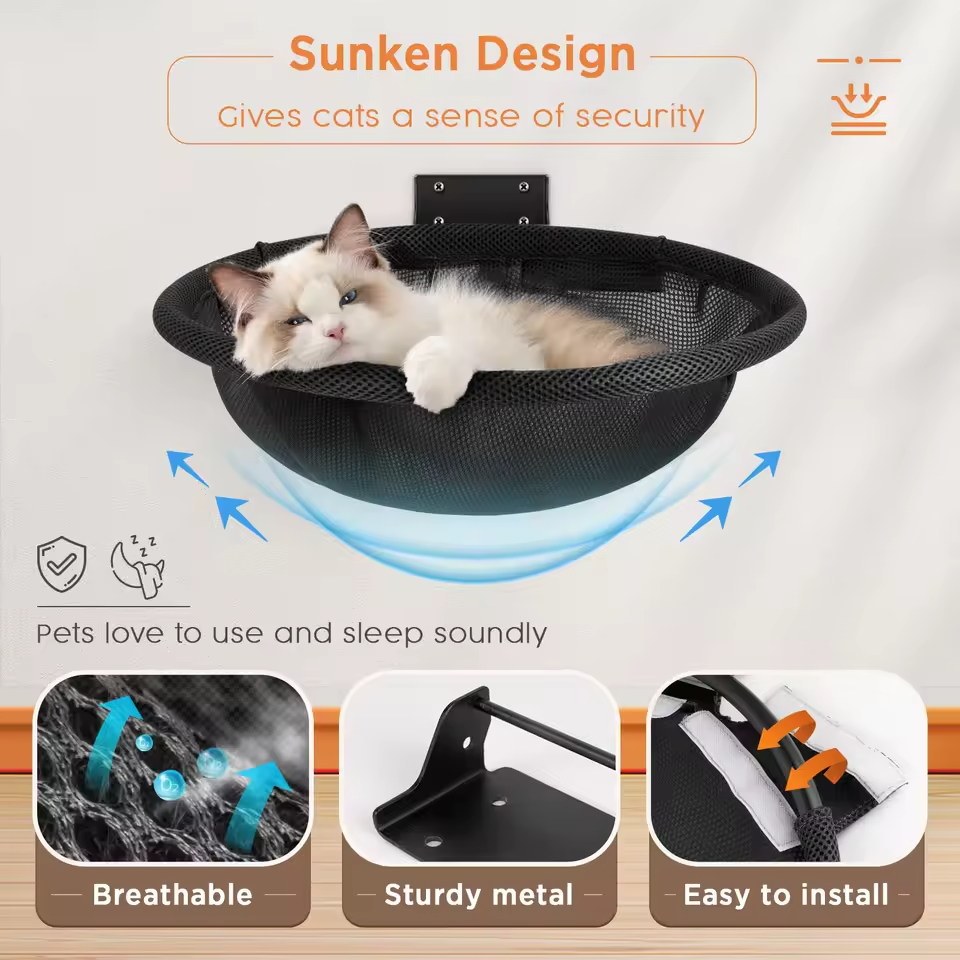 Cat Hammock Wall Mountable Foldable Cat Bed Stable Breathable