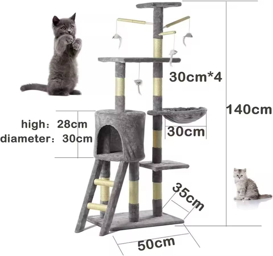 140cm Cat Tree Tower Large Scratching Post Condo for Indoor Cats Stable