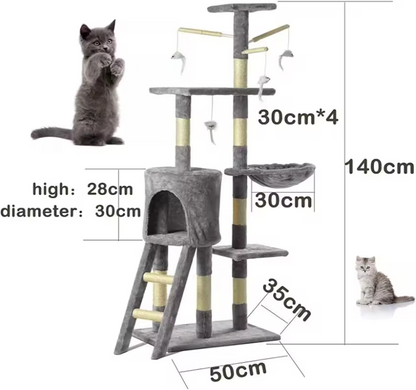 140cm Cat Tree Tower Large Scratching Post Condo for Indoor Cats Stable