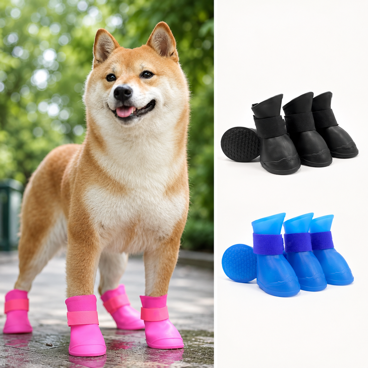 4PCS Waterproof Dog Boots Anti Slip Rubber Shoes for Small Large Dogs Cats