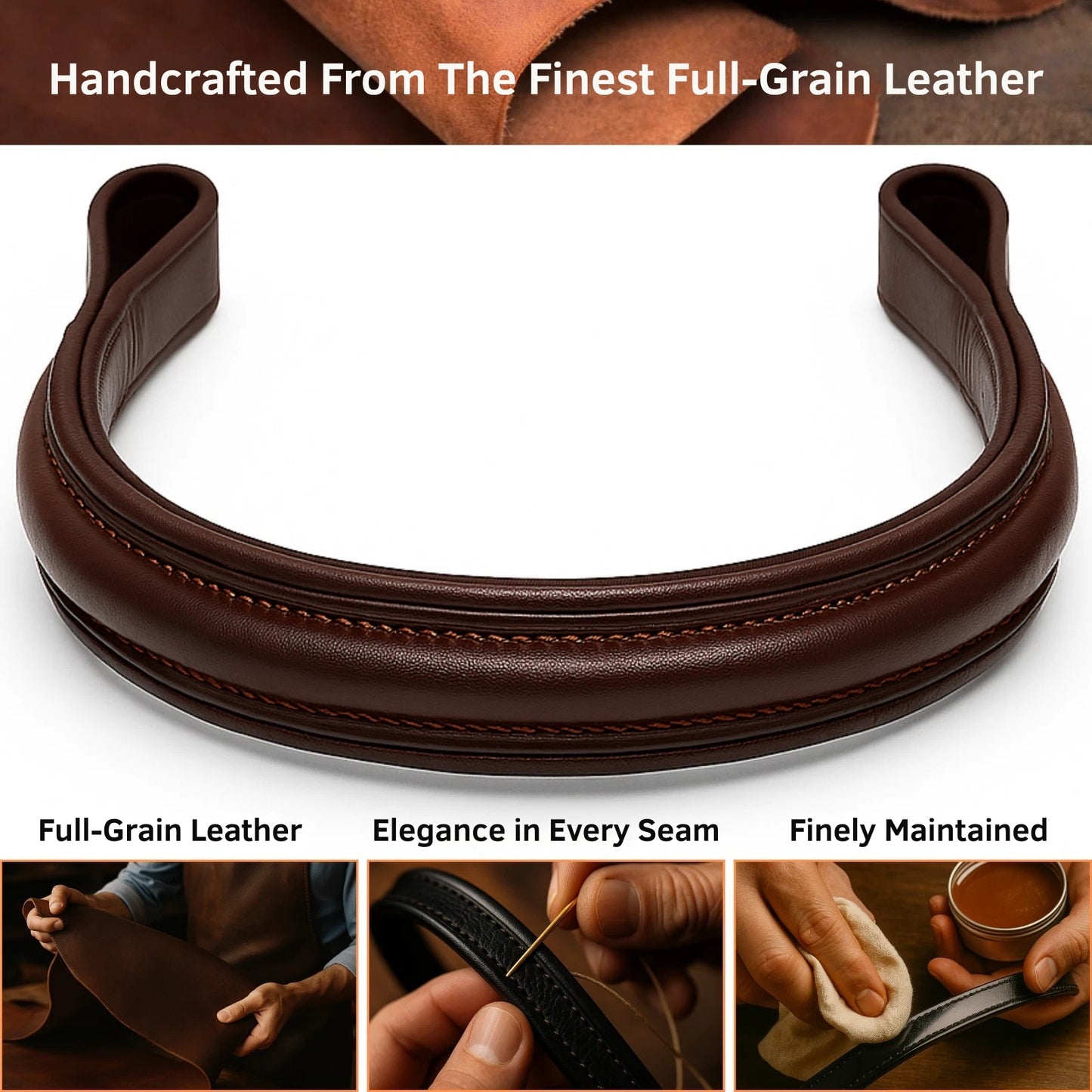 Premium Full-Grain Leather Browband Handmade. - Youshaelia