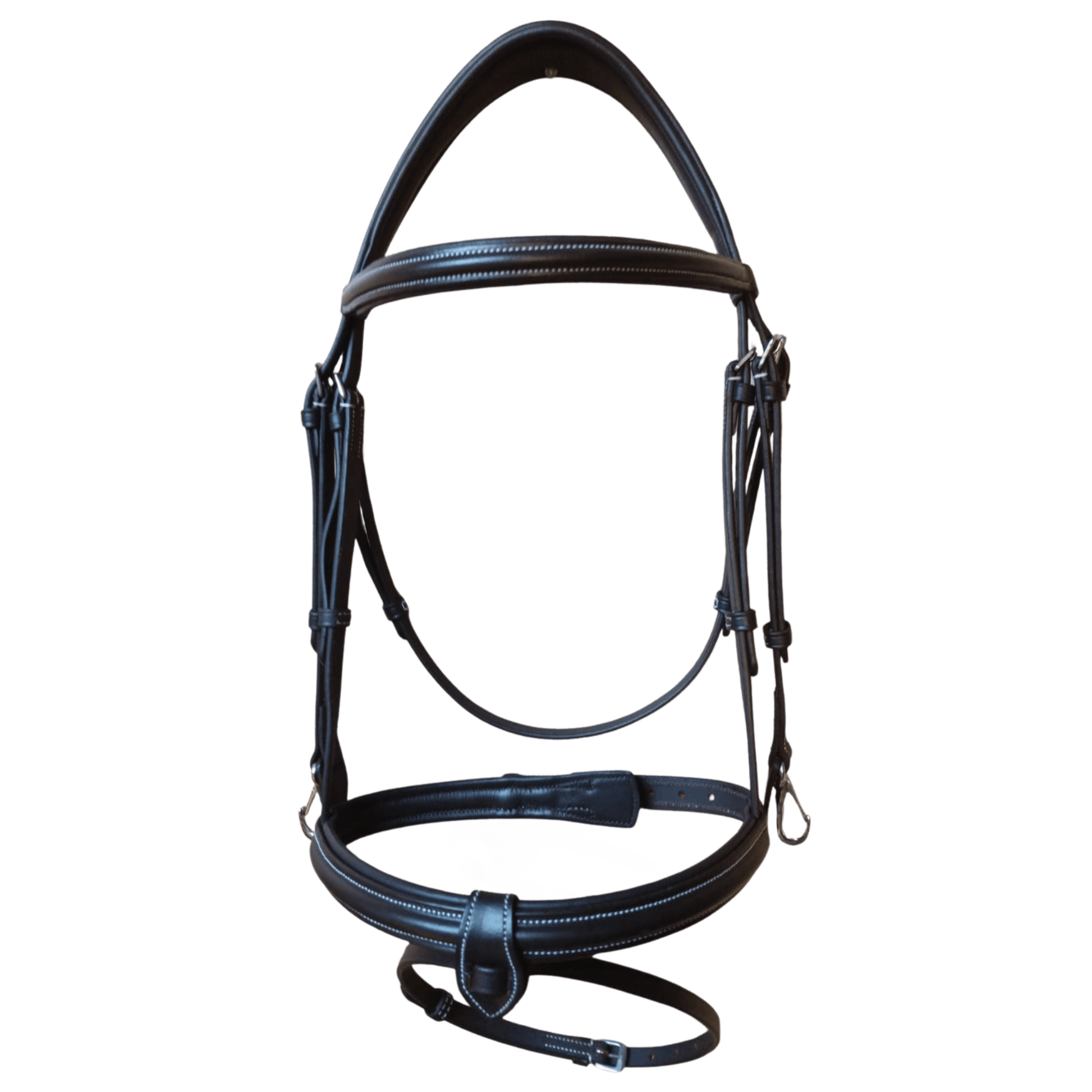 Black leather horse bridle on a white background
