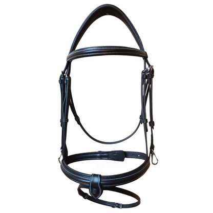 Black leather horse bridle on a white background