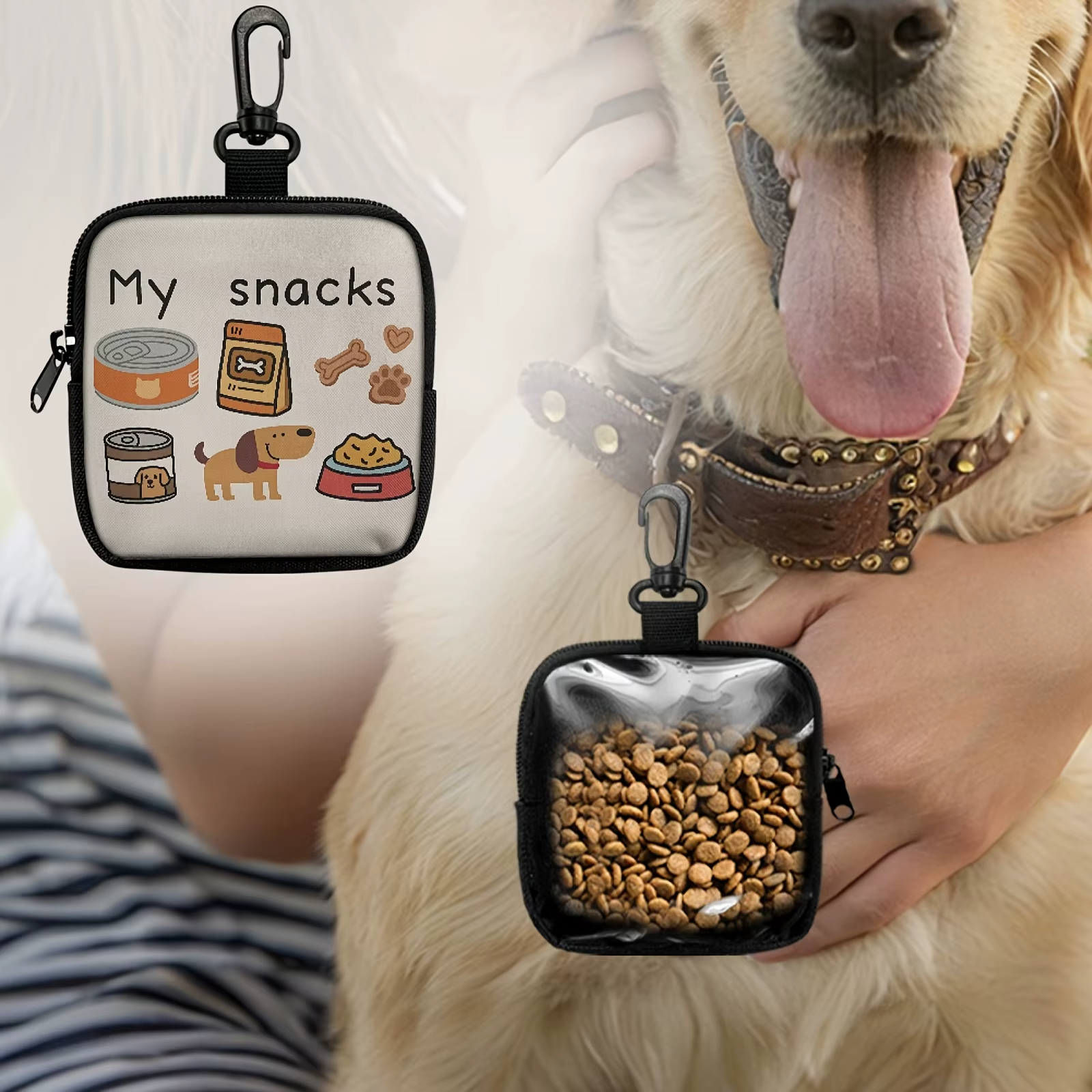 Dog Treat Bag with Clip Zipper Pet Training Pouch Walking Snack Bag