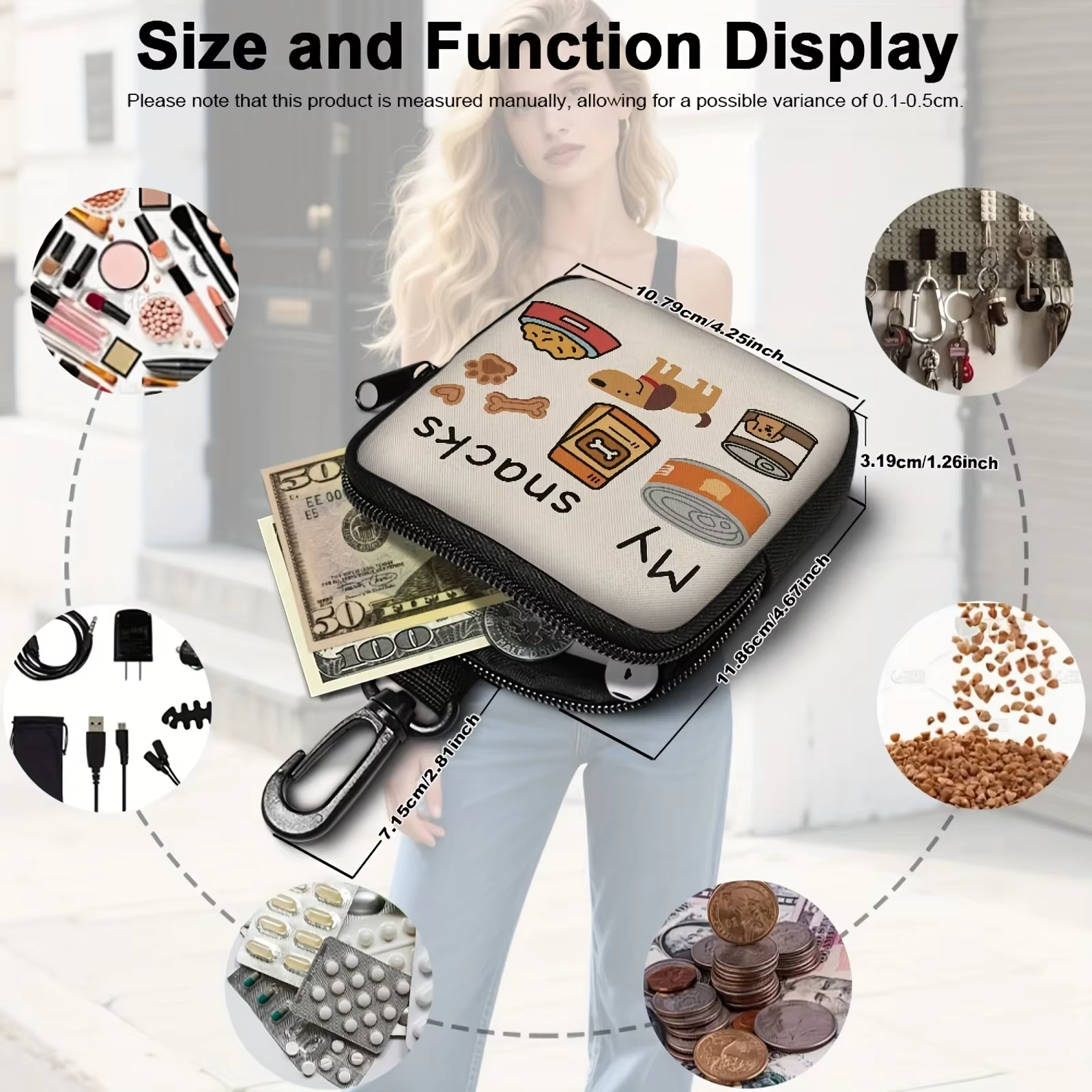 Dog Treat Bag with Clip Zipper Pet Training Pouch Walking Snack Bag