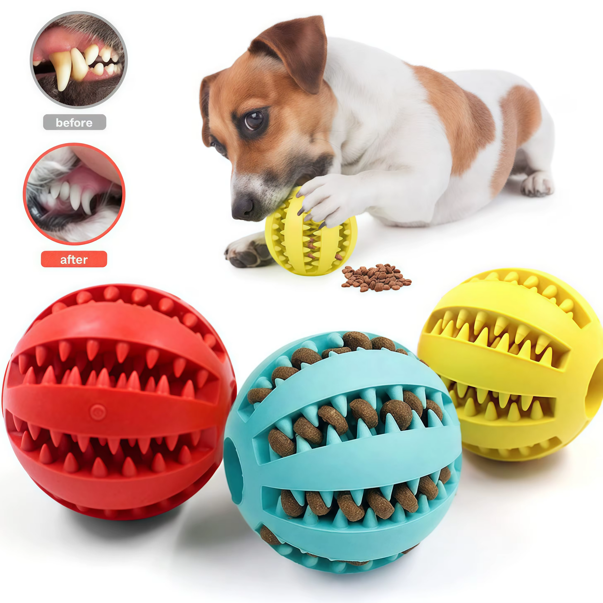 Interactive Dog Treat Ball Rubber Chew Toy Teeth Cleaning Food Dispenser Ball