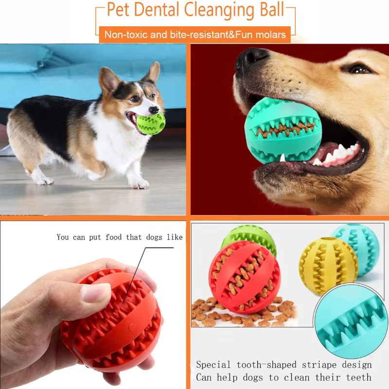Interactive Dog Treat Ball Rubber Chew Toy Teeth Cleaning Food Dispenser Ball