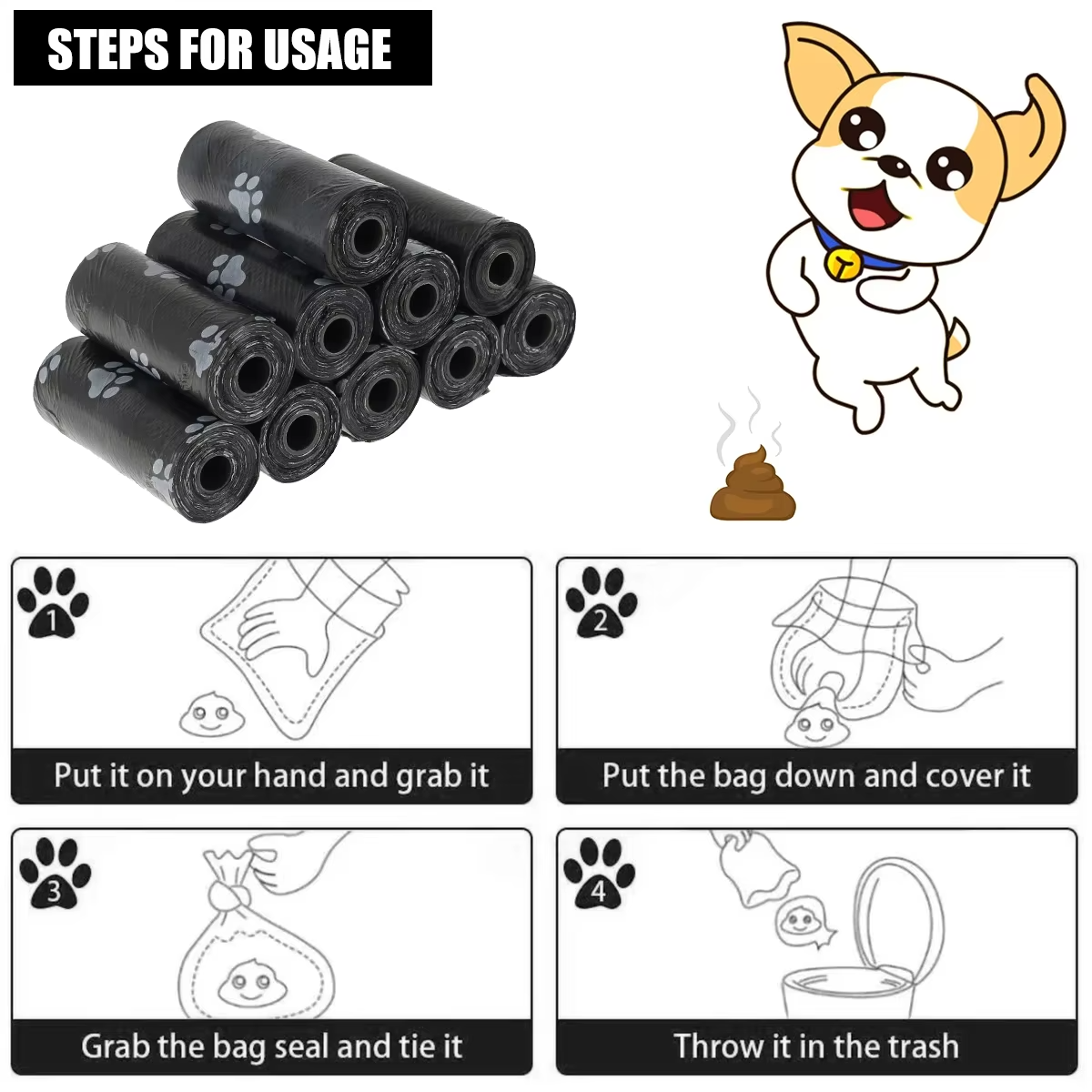 10/30 Rolls Dog Poop Bags Waste Bag Dispenser Pet Pick Up Refill Rolls