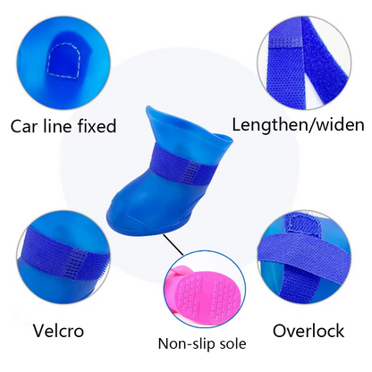 4PCS Waterproof Dog Boots Anti Slip Rubber Shoes for Small Large Dogs Cats