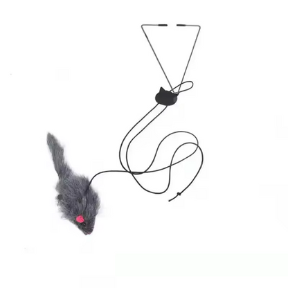 Interactive Cat Door Hanging Toy Retractable Feather Mouse Teaser Rope Toy