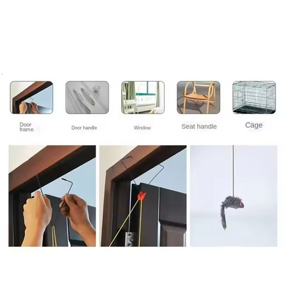 Interactive Cat Door Hanging Toy Retractable Feather Mouse Teaser Rope Toy