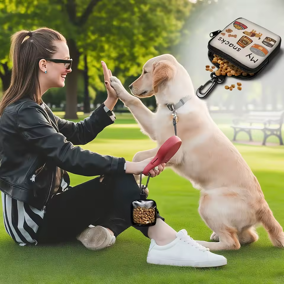 Dog Treat Bag with Clip Zipper Pet Training Pouch Walking Snack Bag