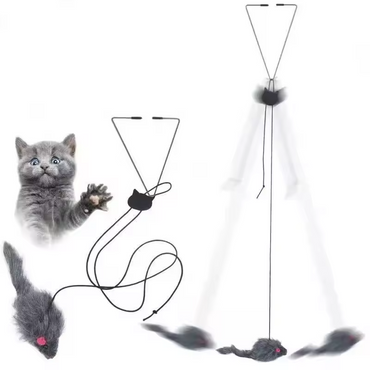 Interactive Cat Door Hanging Toy Retractable Feather Mouse Teaser Rope Toy