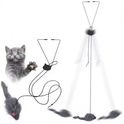 Interactive Cat Door Hanging Toy Retractable Feather Mouse Teaser Rope Toy