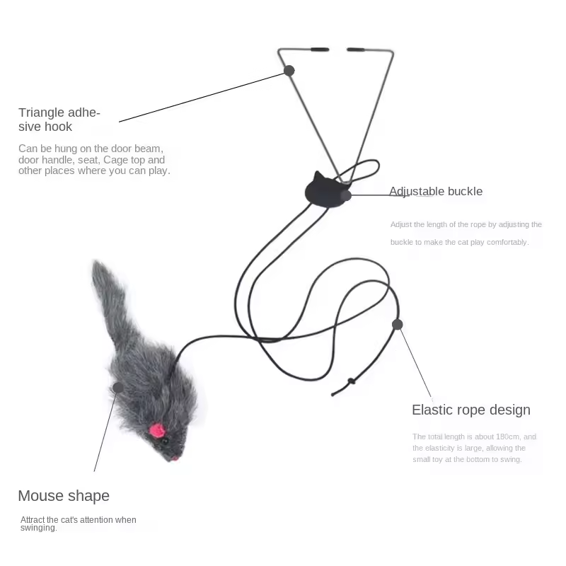 Interactive Cat Door Hanging Toy Retractable Feather Mouse Teaser Rope Toy