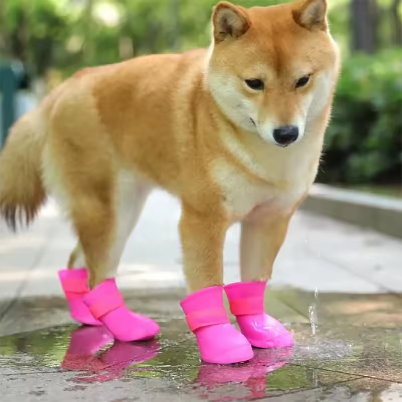 4PCS Waterproof Dog Boots Anti Slip Rubber Shoes for Small Large Dogs Cats