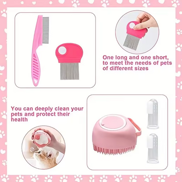 8PCS Pet Grooming Kit Dog and Cat Brush Nail Clippers Flea Comb Bath Set