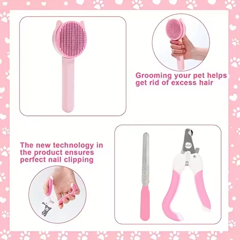 8PCS Pet Grooming Kit Dog and Cat Brush Nail Clippers Flea Comb Bath Set