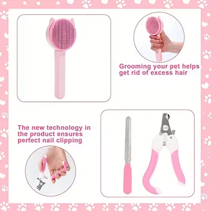 8PCS Pet Grooming Kit Dog and Cat Brush Nail Clippers Flea Comb Bath Set