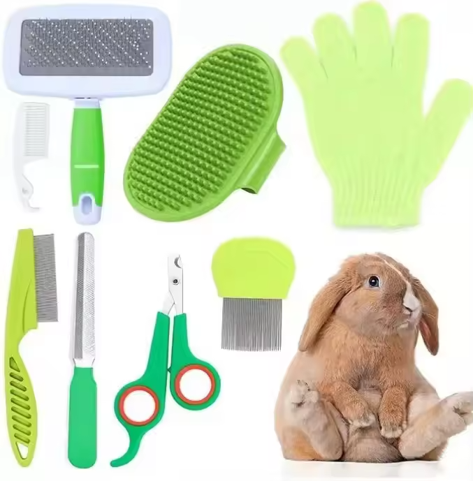 8PCS Pet Grooming Kit Dog and Cat Brush Nail Clippers Flea Comb Bath Set