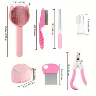 8PCS Pet Grooming Kit Dog and Cat Brush Nail Clippers Flea Comb Bath Set