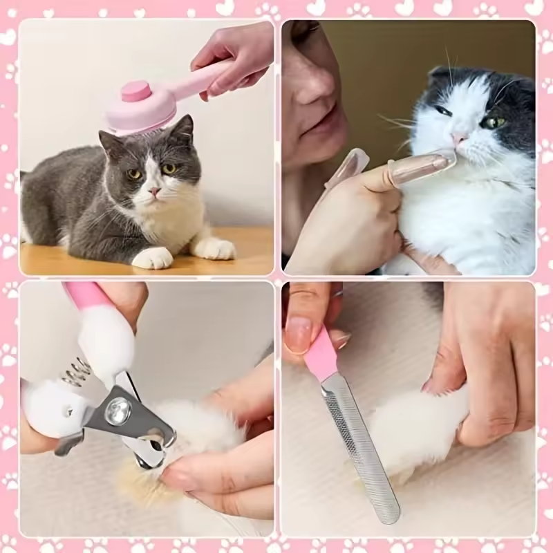 8PCS Pet Grooming Kit Dog and Cat Brush Nail Clippers Flea Comb Bath Set