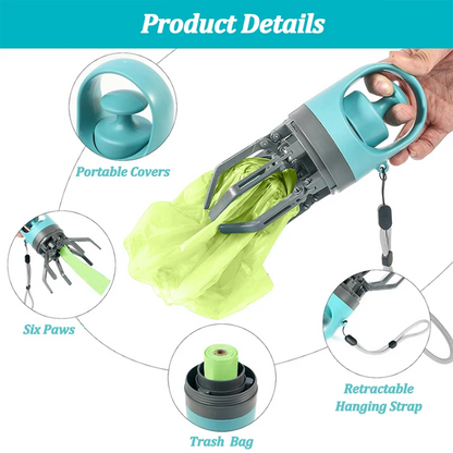 Dog Pooper Scooper with Waste Bags Portable Pet Poop Picker Grabber Tool